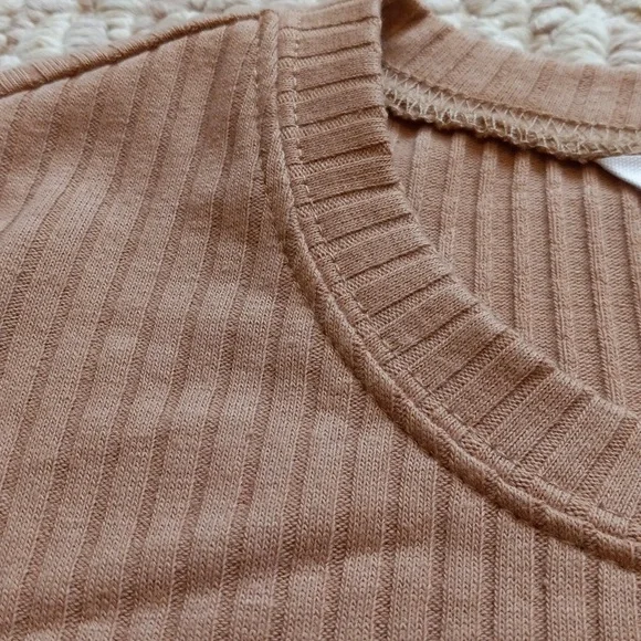 Pumpkin Spice Ribbed Long Sleeve Crewneck Top Relaxed Minimalist Slouchy Active - Picture 10 of 14